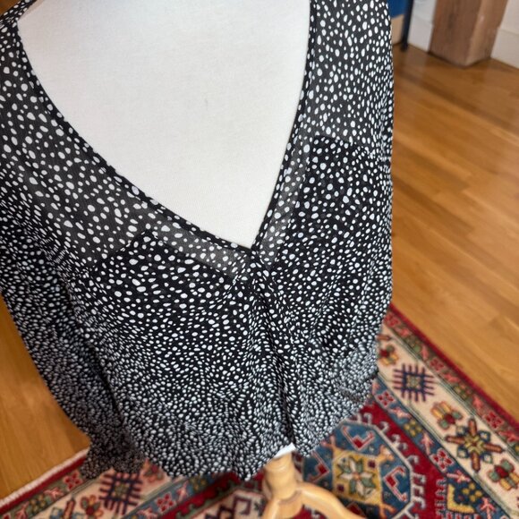 Allsaints semi sheer rockstar top polka dots penny splash v-neck - Picture 3 of 6